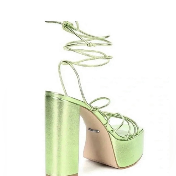 Gianni Bini Ankle Wrap Leather Strappy Metallic Green Women’s Platform Sandals - Picture 4 of 12